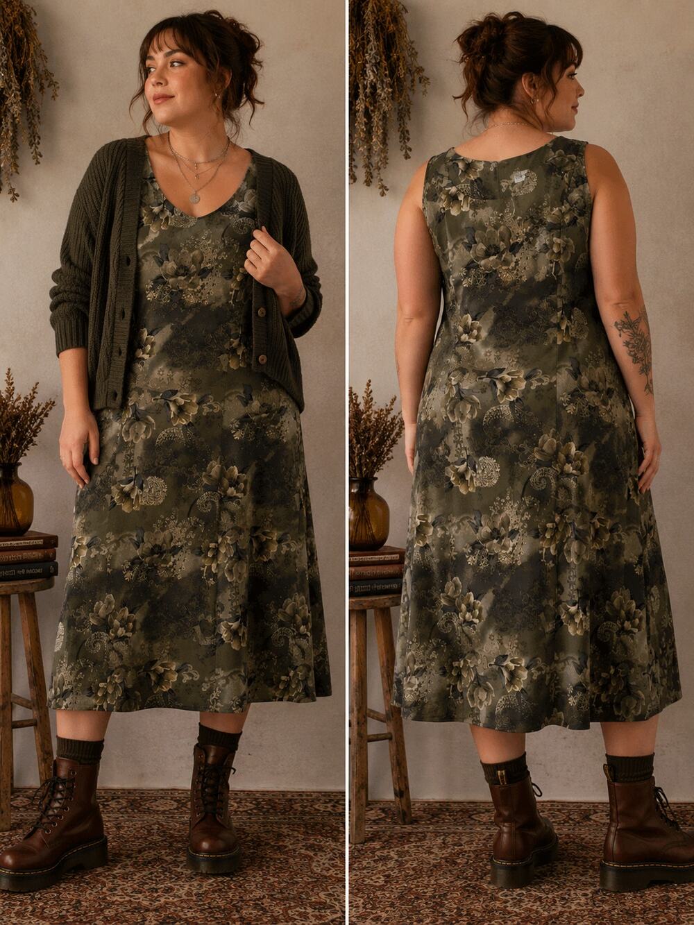 Vintage Dressbarn Floral Sleeveless Dress Green Paisley Size 16 Made in USA